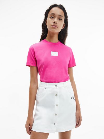 Calvin Klein Ruhák HU750927 | Calvin Klein Organic Cotton Iridescent Logo Női Póló Rózsaszín